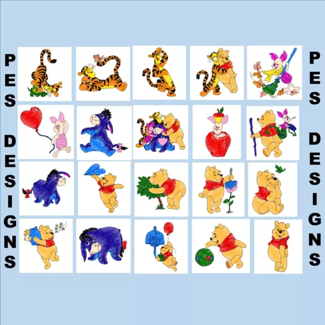 Winnie The Pooh 20 PES Designs auf USB Maschine Stickdateien Bruder Ferkel 2