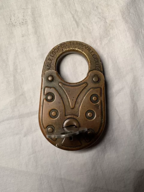 Vintage Eagle Lock Co.Brass Padlock Terryville CT USA Working