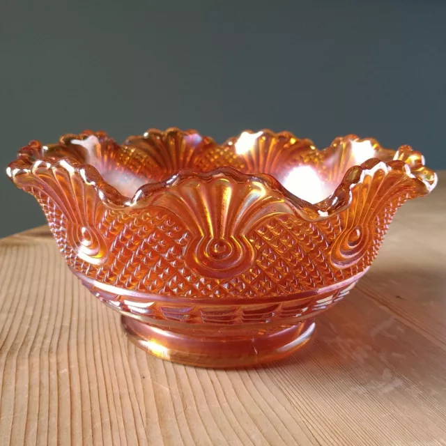 Carnival Glass Sowerby Marigold Sea Thistle Cane Lustre Ruffled Sugar Bowl 17cm