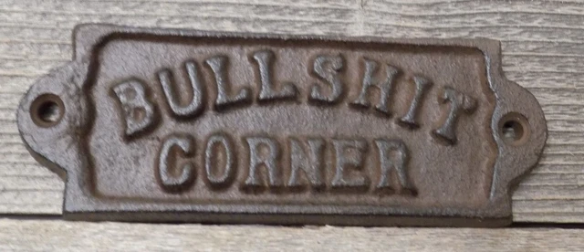 Bullshit Corner Sign Rustic Cast Iron Barware Plaque Bar Wall Decor Man Cave Bs