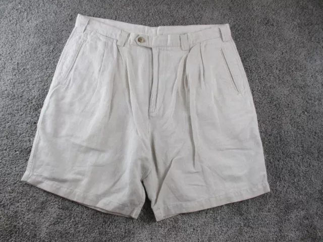 Greg Norman Mens Shorts 38 W39 White Linen Golf Walk Casual