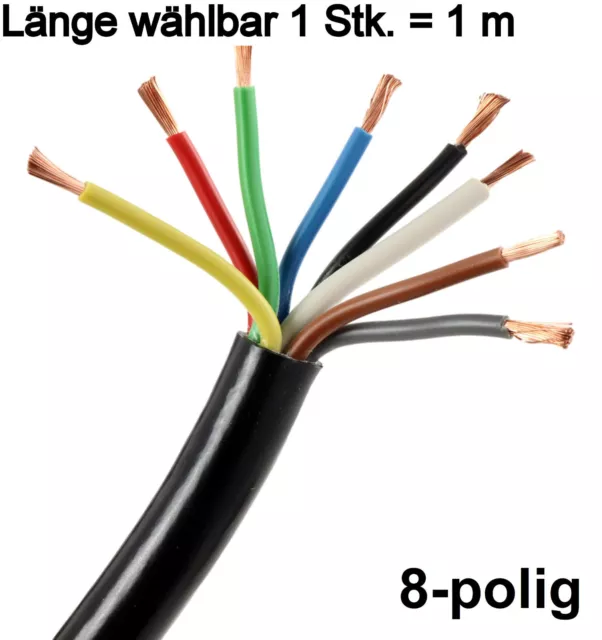 Fahrzeugleitung Anhänger Kabel Litze 8 x 1,5 mm² 8 adrig 8 polig Länge wählbar