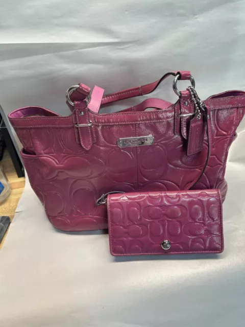 COACH Gallery Embossed Patent Leather Tote F19462 Dark Rose Pink