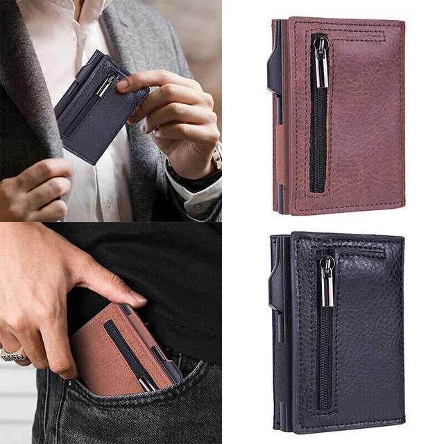 Portaschede Uomo Slim Portafoglio Porta Carte Portafoglio Minimalista Sottile In Metallo Con Blocco RFID Porta Carte Di Credo Pop-up Per Uomo Portacarte Uomo Slim