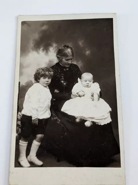 Vintage Real Photo Studio Postcard Grandmother with Grandchildren circa 1920's