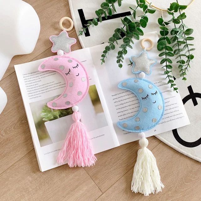 Colgante de pared decoración estilo nórdico tejido estrella luna colgante decoración largo