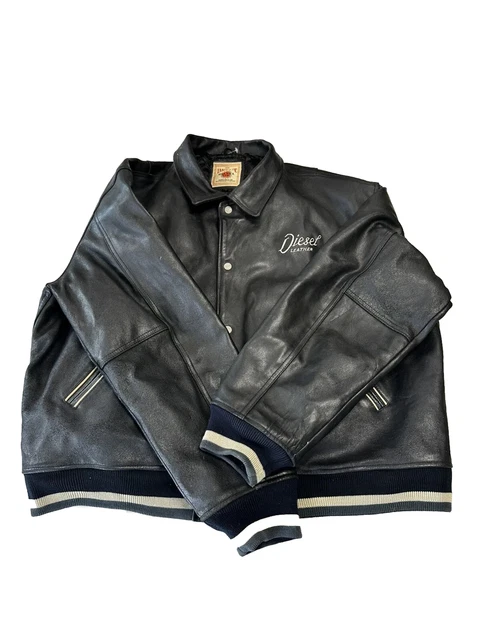 VTG DIESEL FLYING Cougar Black Leather Bomber Jacket L Xl 40.00 PicClick UK
