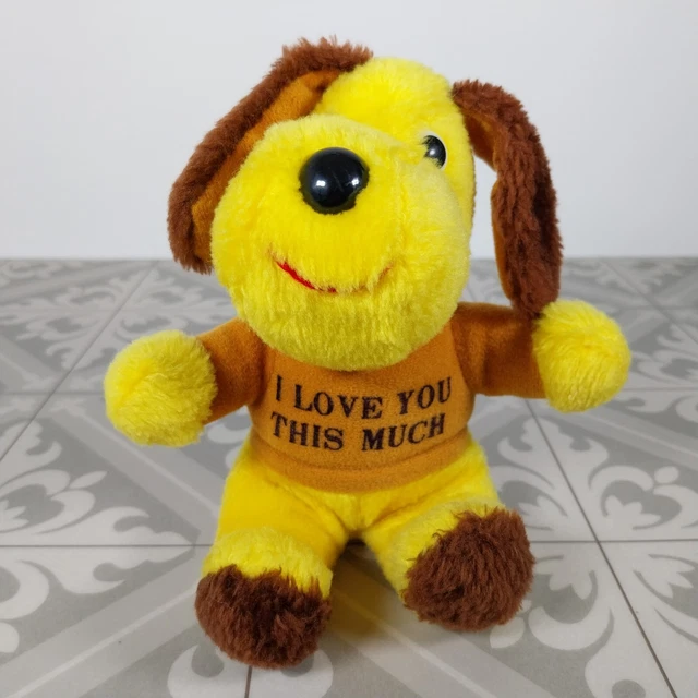 RUSS BERRIE DOG Puppy Soft Toy Vintage I Love You This Much Yellow