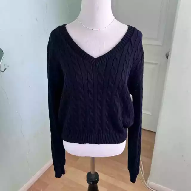 Brandy Melville Olive Garden Knit Cotton V Neck Sweater size XS-M