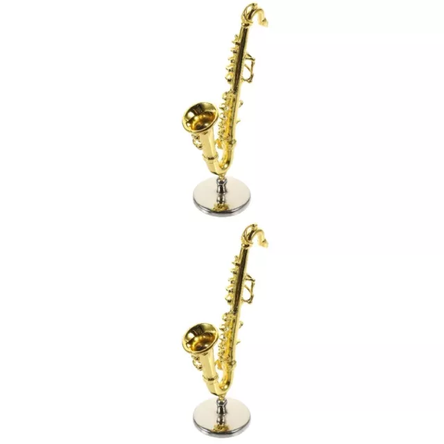 2 Pieces Alloy Dollhouse Accessories Child Brass Instruments Saxophone Gifts