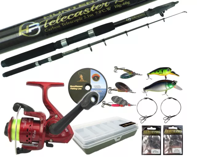 Pike Fishing Kit Spinning Set 6ft 7ft Carbon Rod & Reel with Pike Fishing Tackle