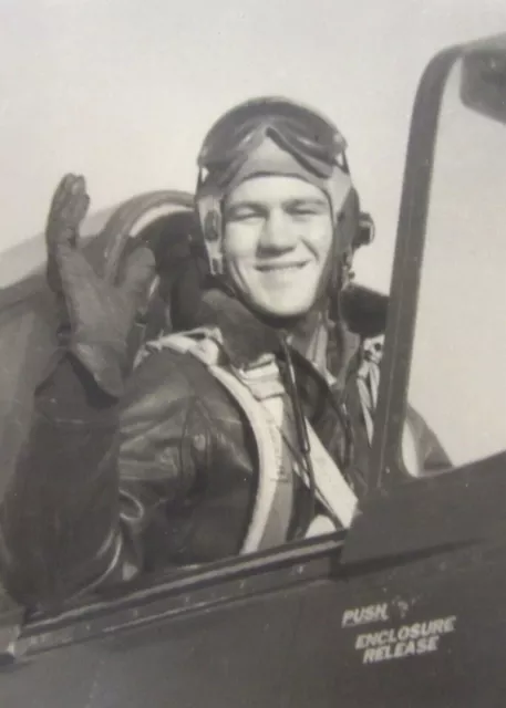 WWII US Navy Pilot F6F Hellcat Cockpit Goggles Jacket Photo Christmas Card 1940s