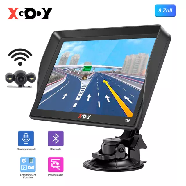 XGODY 9" GPS Navigationsgerät Tragbare Navi Navigation Rückfahrkamera Bluetooth