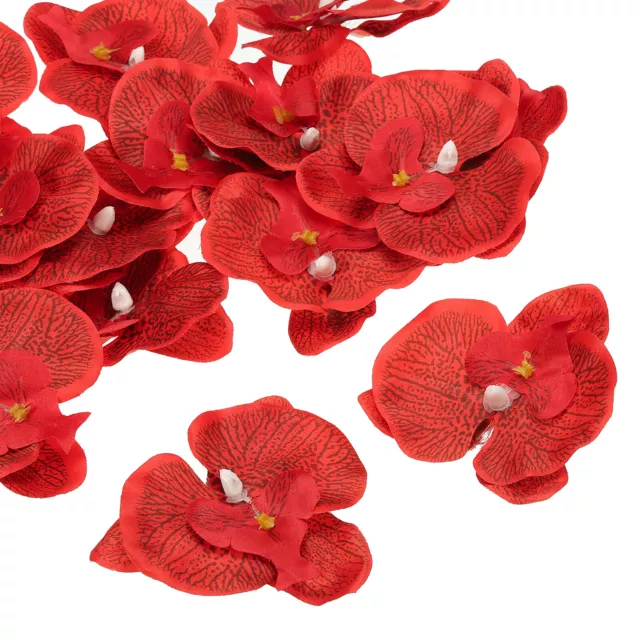 3.5" Artificial Orquídea Flores Cabezas, 40pzs Seda Orquídea Cabezales, Rojo