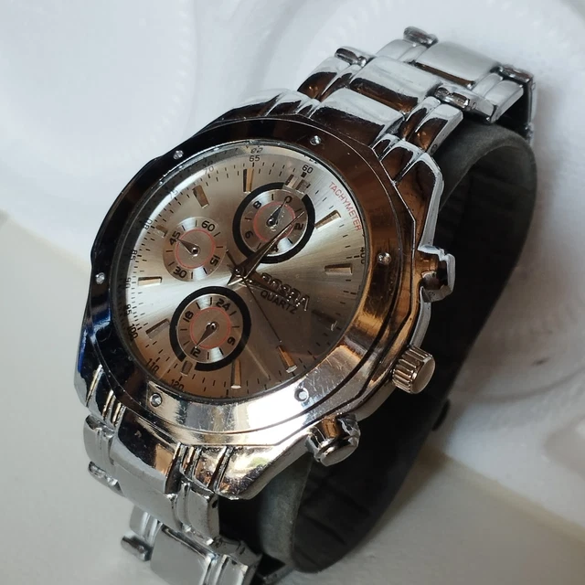 Montre Bracelet Homme Vintage à Quartz – Cadran Argenté Avec Chiffres Romains, Pile Incluse