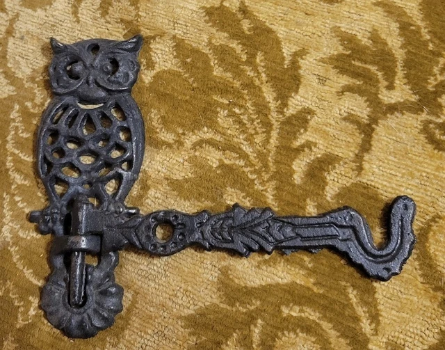Vintage Cast Iron OWL Wall Mount Swivel Arm Plant Hanger Bracket Hook 5" Tall