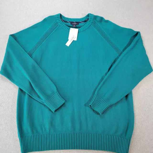 Lands End Men's Drifter Crew Neck Sweater Teal Classic Cotton XXL NWT