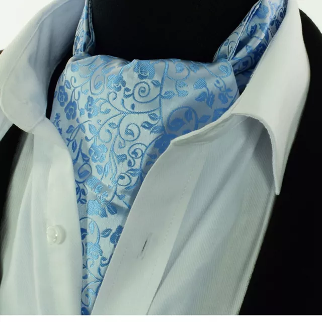 Mens Ascot Cravat  Tie  Scarf Blue Floral  Paisley Silk Woven A2