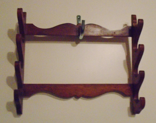 VINTAGE WOODEN FOUR RIFLE WALL MOUNT GUN RACK 26" x 22" 24.95 PicClick