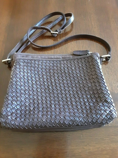Margot Brown supple Leather Crossbody Purse Shoulder Bag Double Zip Front 