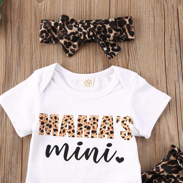 Set Abbigliamento Neonato Bambina Romper Body Pantaloni Leopardati Pantaloni Abiti 3 Pz 3