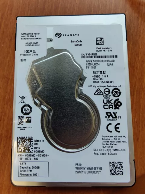 Lot de 2x Disque Dur Hdd 500 Go 2,5" SEAGATE ST500LM034 Neuf