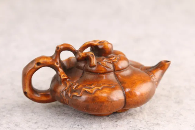 Netsuke Chinese Boxwood Handwork tea pot shape figure Statue hand piece
