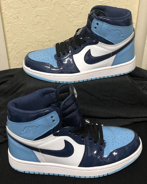 Nike Air Jordan 1 Retro High UNC Patent Leather CD0461-401 Women Sz:7 Blue Used Nike Air Jordan 1 Retro High UNC Patent Leather CD0461-401 Women Sz:7 Blue Used