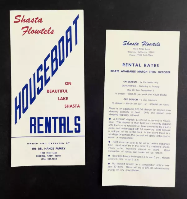 1970s Houseboat Rental Rates Lake Shasta Redding CA Vintage Travel Brochure