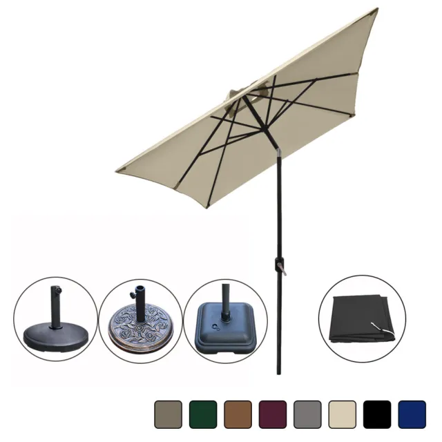 2x3m Rectangle Garden Parasol Sun Shade Umbrella Crank Tilt Base Fabric Cover