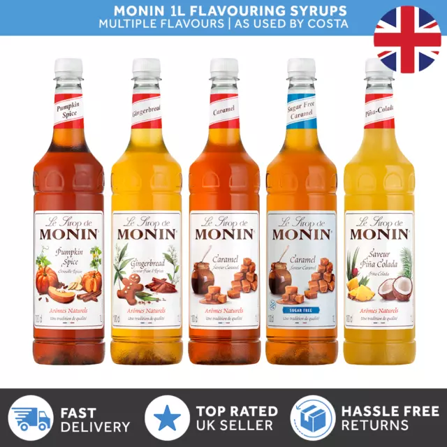 Monin 1L Syrups for Coffee & Cocktails | Used by Costa | Multiple Flavours