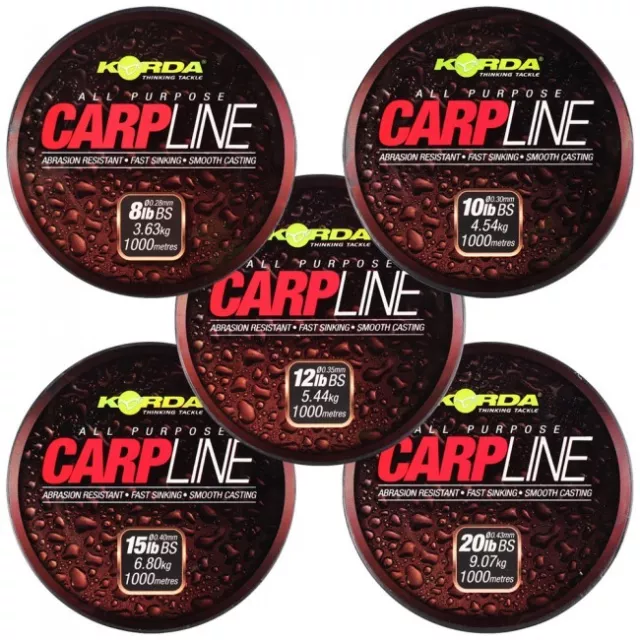 Korda Carp Line Fishing Monofilament Mainline 1000m *All Breaking Strains* NEW