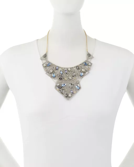 $645 Alexis Bittar Crystal Mosaic Lace Bib Statement Necklace