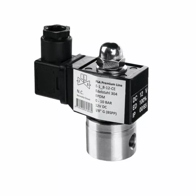 FSA Magnetventil Edelstahl stromlos geschlossen 1/8-2" bis 120°C