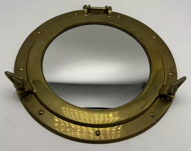Brass Mirror Maritime Porthole Round Glass Nautical Boat Ship Porthole 12" Vtg