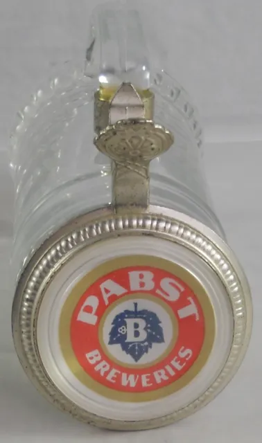 Pabst Breweries Beer Stein BMF Clear Glass w/ Pewter Lid Made in West Germany 3