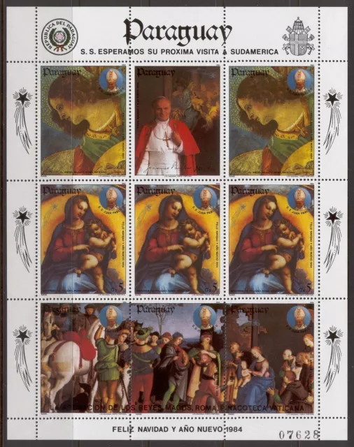 Paraguay B41 MNH Sheet 1984 Art Painting Rafael Pope John Paul II