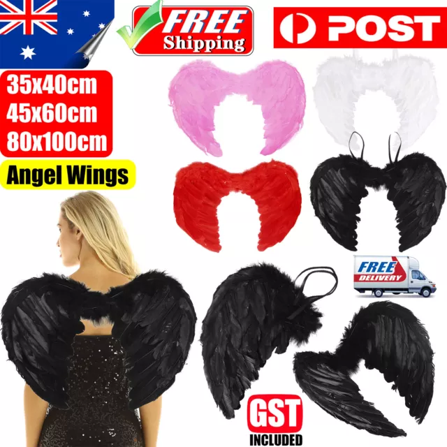 Feather Wings Black White Angel Fairy Adults Kids Fancy Dress Costume Halloween