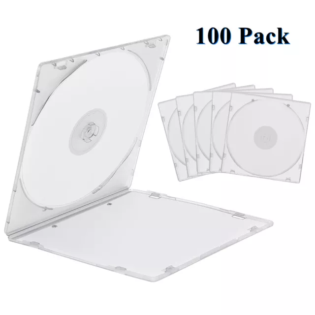 100 Pack Clear Slim Single CD DVD Case PP Poly Plastic Cases Holder Storage Box