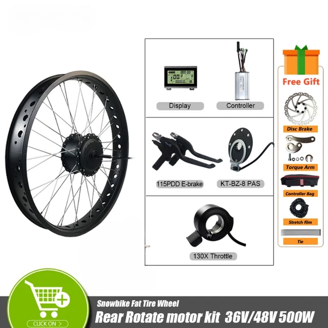 36V 48V 500W Rear Rotate Brushless Gear Hub Motor Wheel Snow Bike Conversion Kit