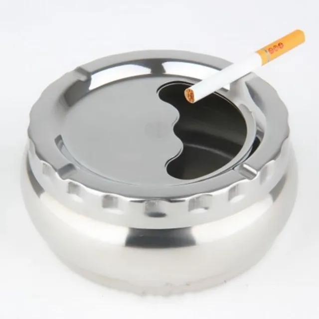 Silver Stainless Steel Round Cigarette Lidded Ashtray Portable Windproof Ashtray 3