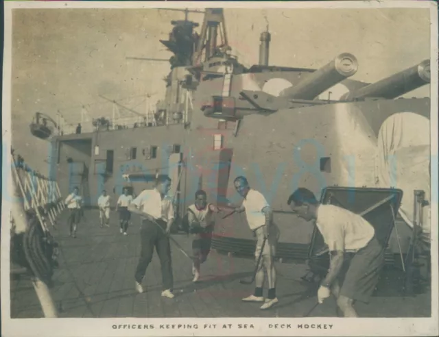 1925 Original photo Officers Keeping fit sea Deck Hockey British Empire cruise