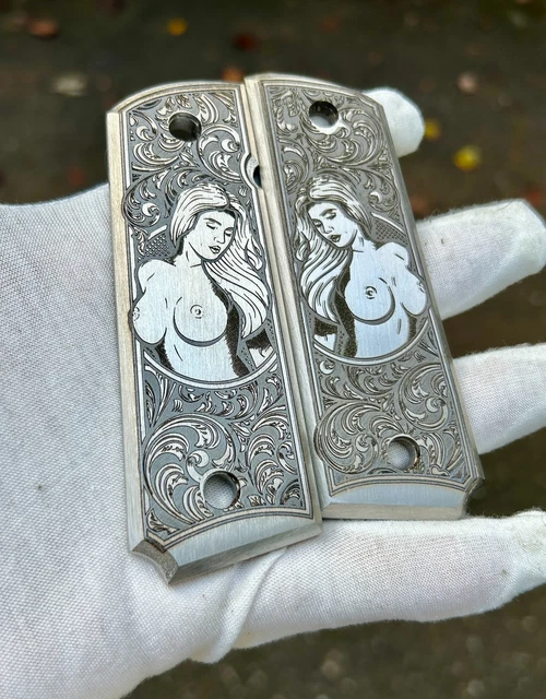 Custom 1911 Compact Grips - Faux Ivory With Crusader Knight & Psalm 23:4 Engraving