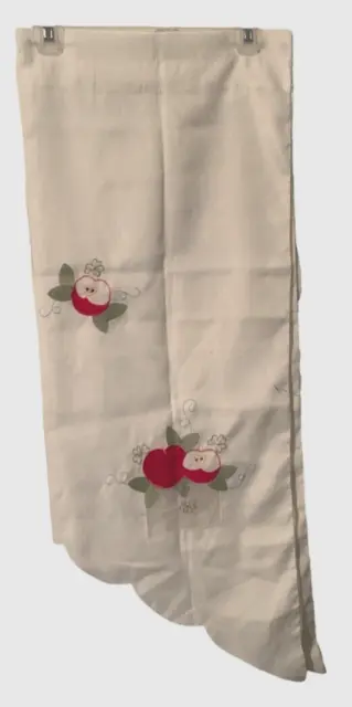 Embroidered Apple White Faux Linen Texture Look Swag Curtains Rod Pocket Kitchen