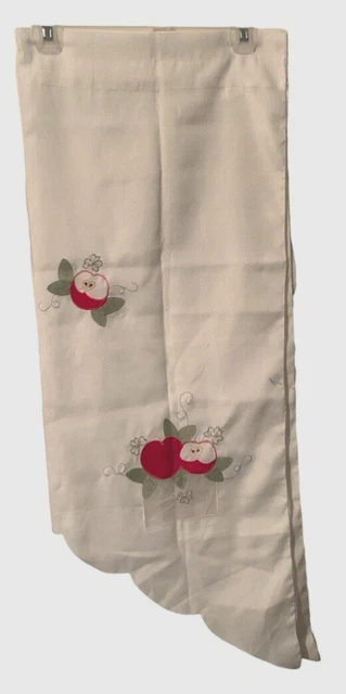 Embroidered Apple White Faux Linen Texture Look Swag Curtains Rod Pocket Kitchen