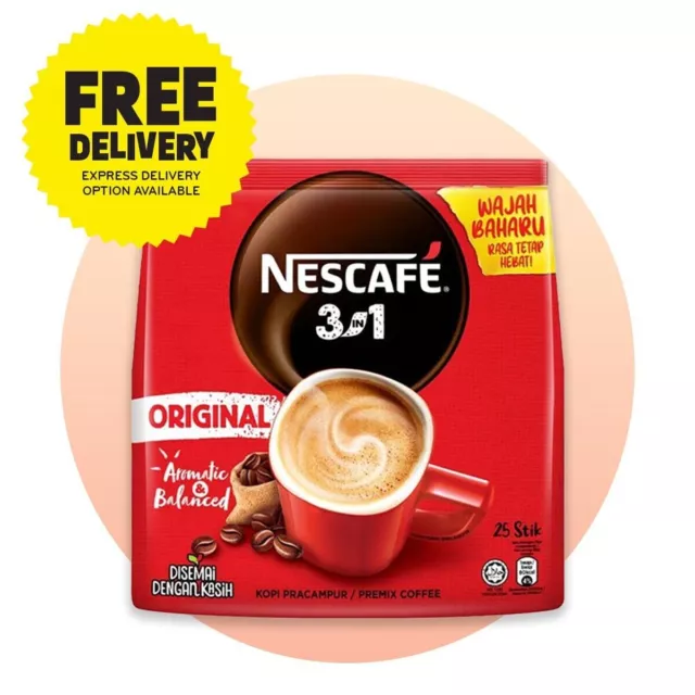 1 X NESCAFE 3 in 1 Blend & Brew ORIGINAL Instant Premix Coffee 25 Sticks Sachets