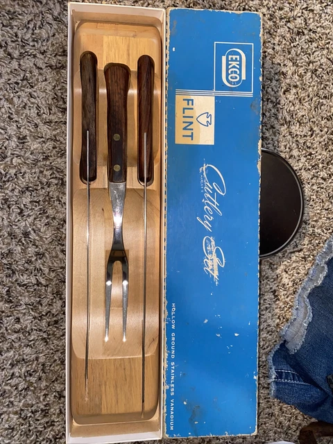 VTG Ekco Flint Hollow Ground Stainless Vanadium 3 PC Cutlery Carving Knife Set