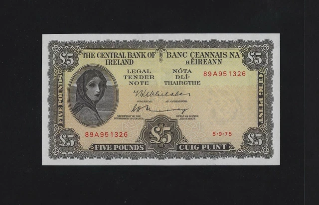 Ireland Republic Eire 5 POUNDS 1975 P-65 AU-UNC