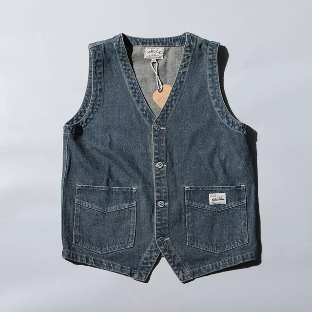 2023 Vintage denim vest men's sleeveless cargo jacket fashion clothing