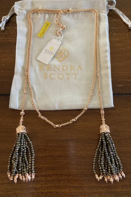 NWT Kendra Scott Monique Lariat Tassel Necklace $120 Rose Gold Brown Pyrite